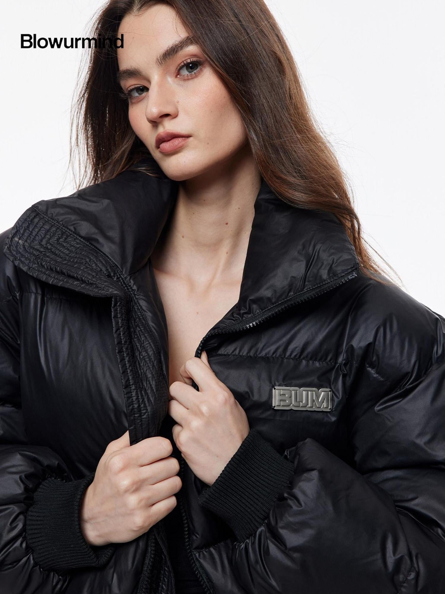 BUM STUDIO Cropped High Collar Straight Women's Polyester Puffer Jackets