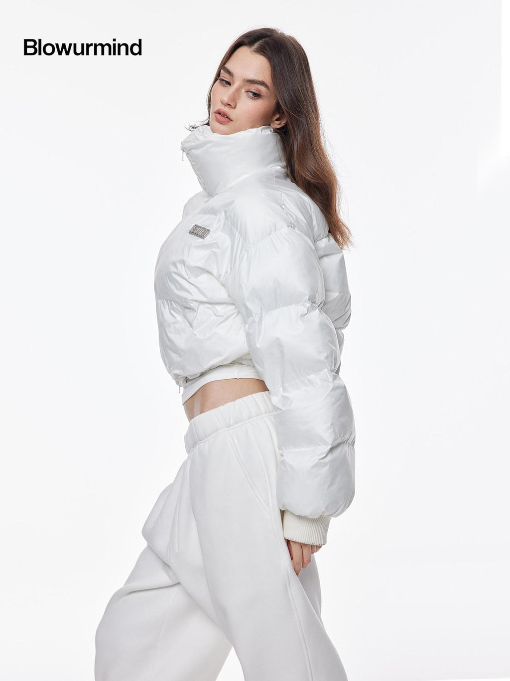 BUM STUDIO Cropped High Collar Straight Women's Polyester Puffer Jackets
