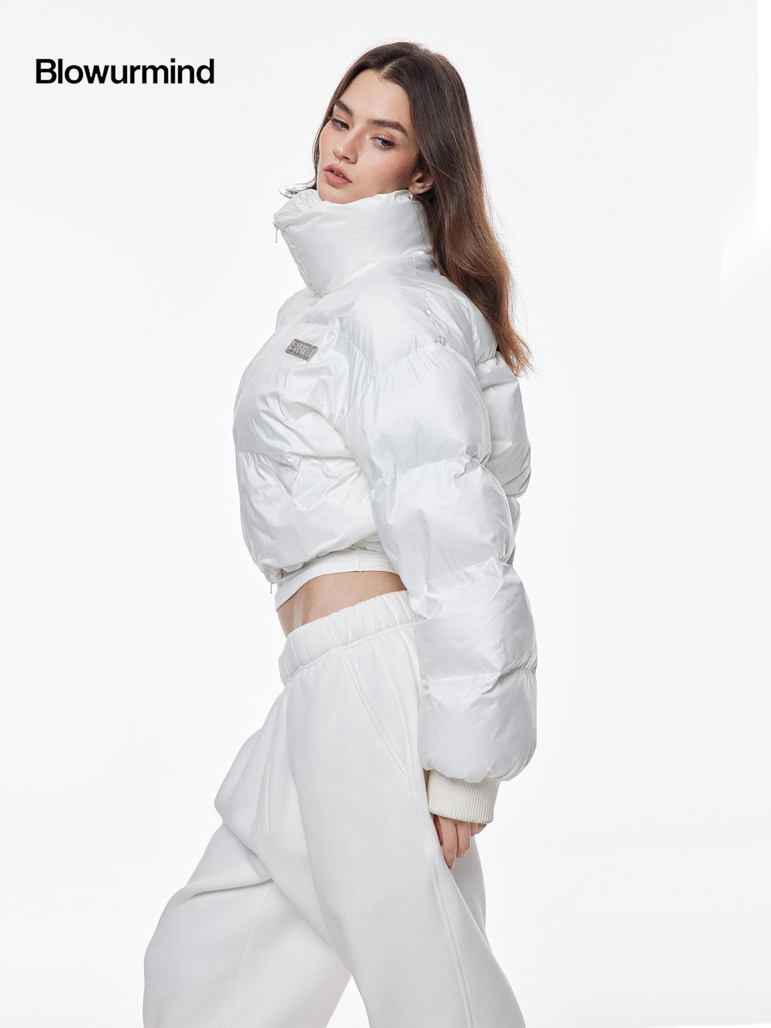BUM STUDIO Cropped High Collar Straight Women's Polyester Puffer Jackets