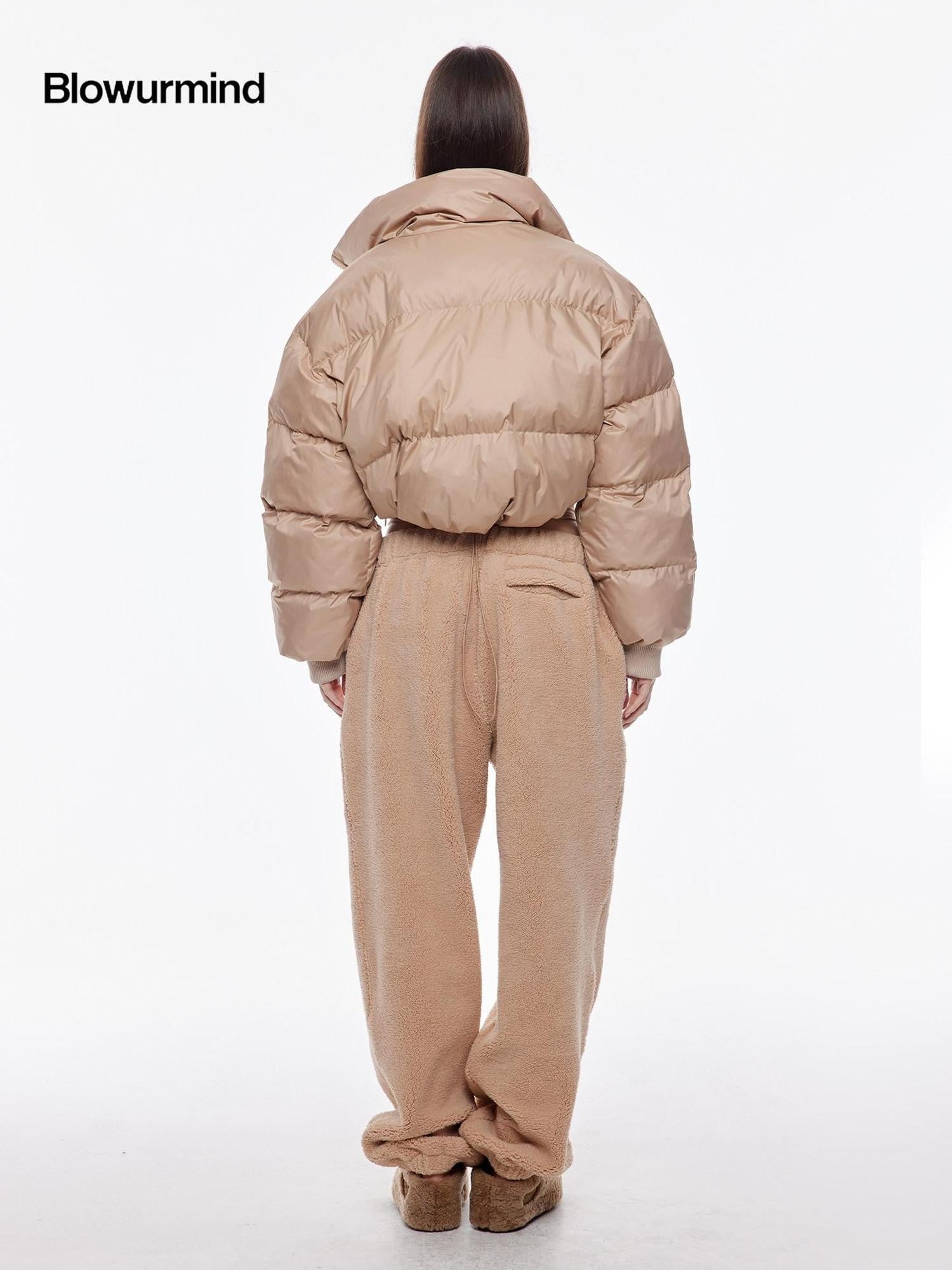BUM STUDIO Cropped High Collar Straight Women's Polyester Puffer Jackets