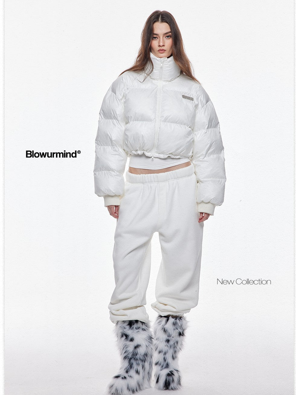 BUM STUDIO Cropped High Collar Straight Women's Polyester Puffer Jackets