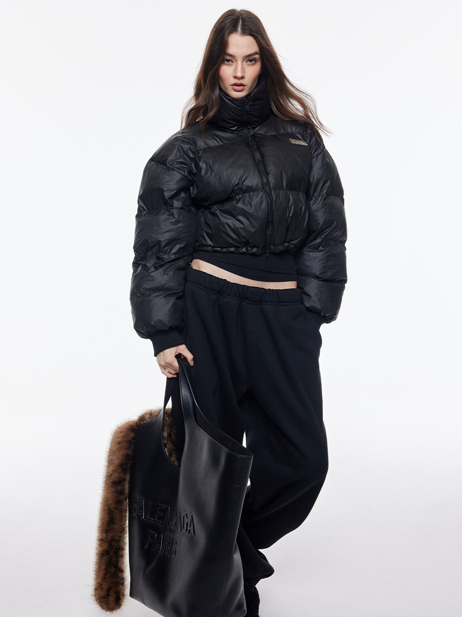 BUM STUDIO Cropped High Collar Straight Women's Polyester Puffer Jackets