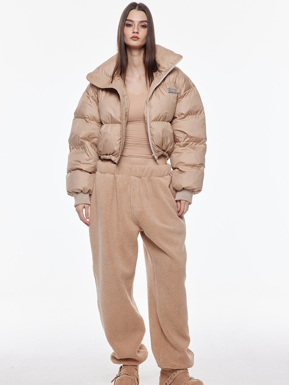 BUM STUDIO Cropped High Collar Straight Women's Polyester Puffer Jackets