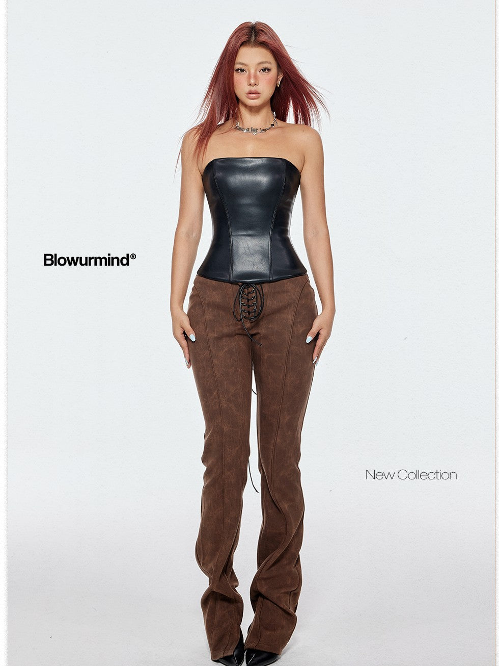BUM STUDIO Curved Texture Patchwork Strapped Women's Suede Leather Pants