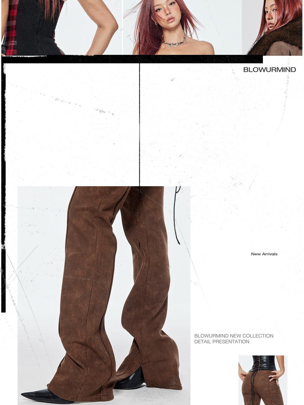 BUM STUDIO Curved Texture Patchwork Strapped Women's Suede Leather Pants