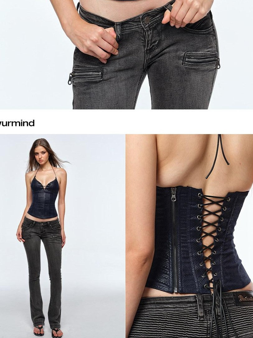 BUM STUDIO Deep Blue Snakeprint Double Layer Shaping Thin Strap Boned Women's Halter Tops