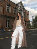 BUM STUDIO Deep Brown Mink Texture V-neck Three Button Loose Women's Linen Faux Fur Coats