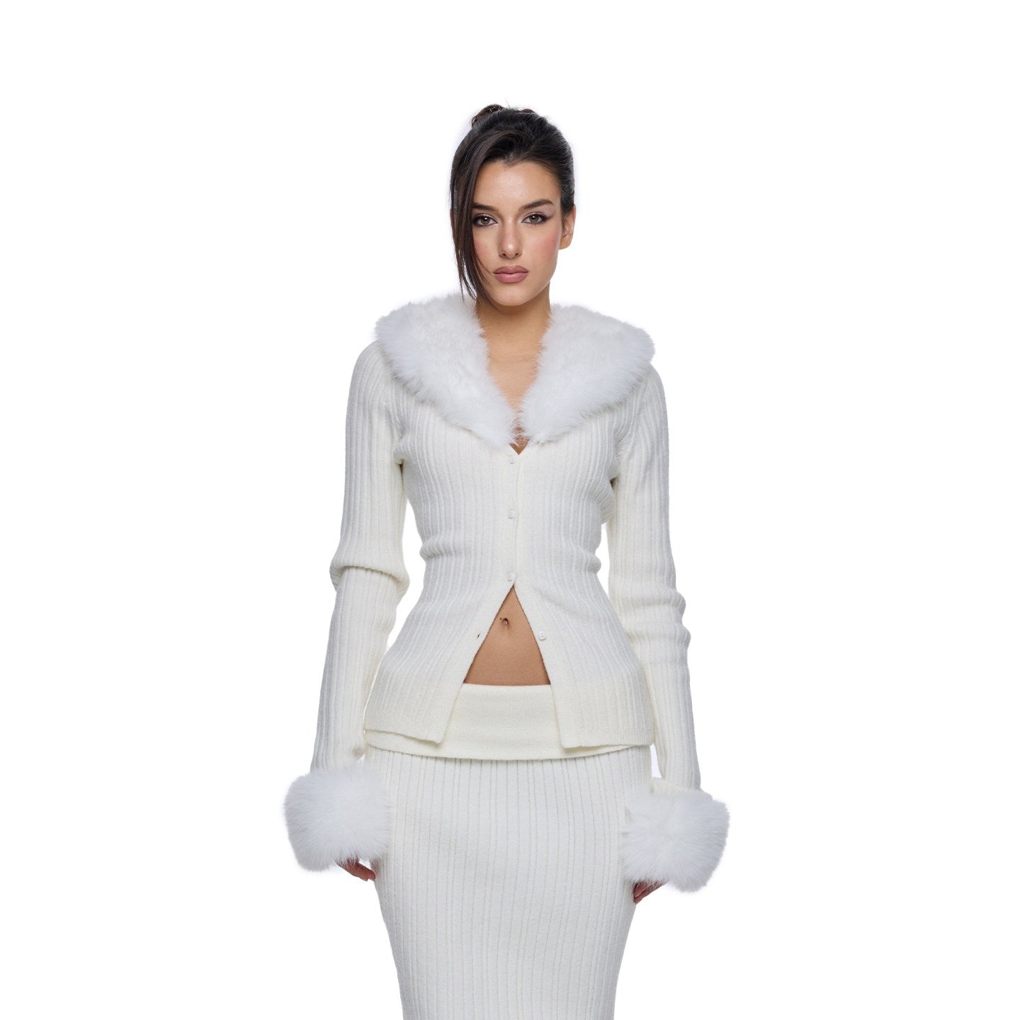 BUM_STUDIO_Detachable_Fuzzy_Knit_V-neck_Buttoned_Side_Slit_Cropped_Women's_Nylon_Cardigans_998609959942_MISSTT