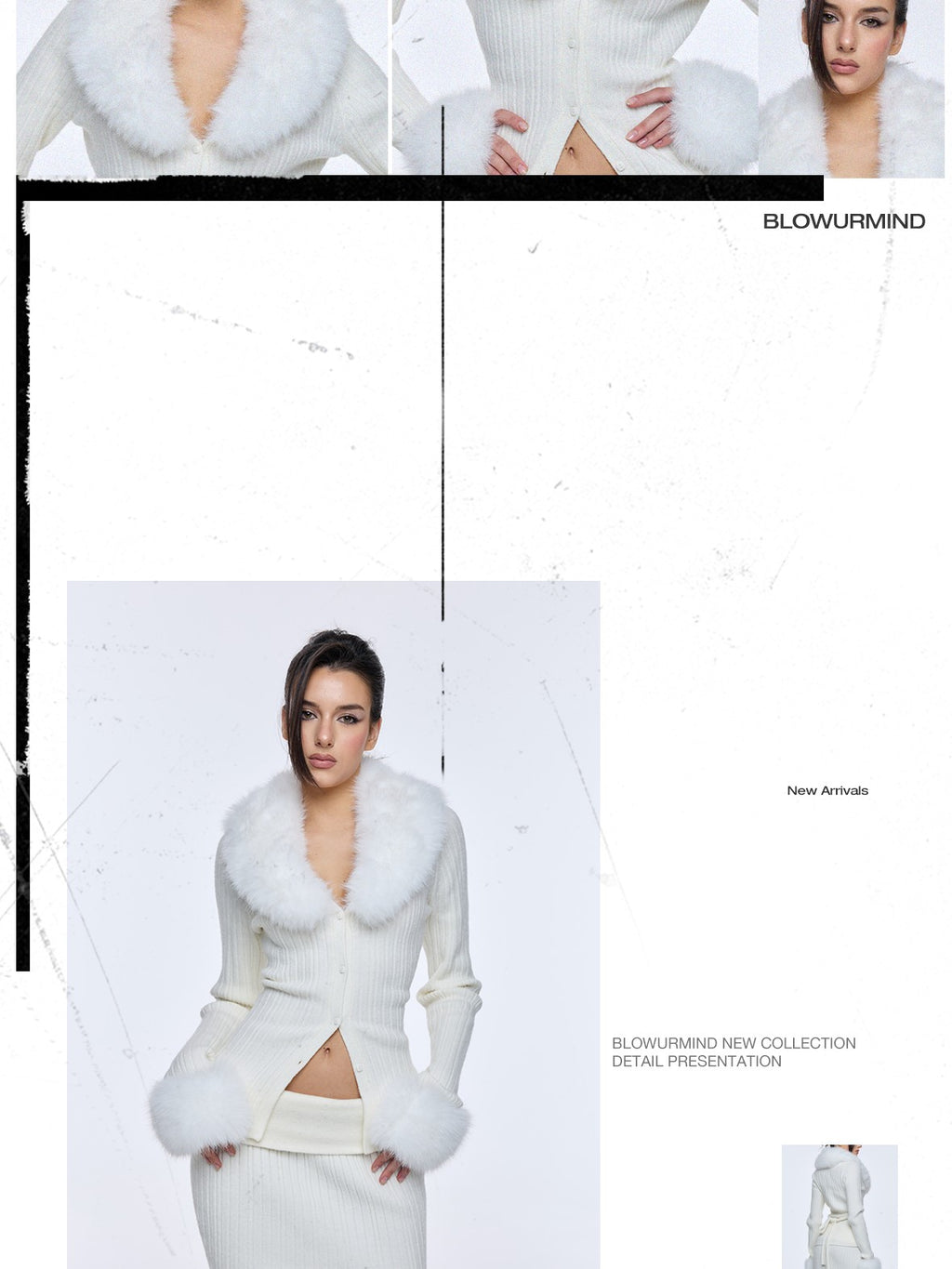 BUM STUDIO Detachable Fuzzy Knit V-neck Buttoned Side Slit Cropped Women's Nylon Cardigans