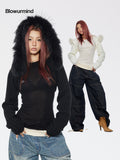 BUM STUDIO Detachable Raccoon Fur Hood Vest Women's Wool Blend Sweaters
