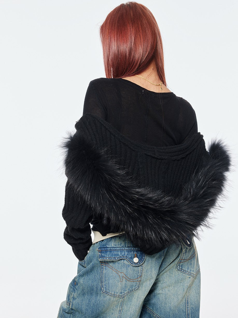 BUM STUDIO Detachable Raccoon Fur Hood Vest Women's Wool Blend Sweaters