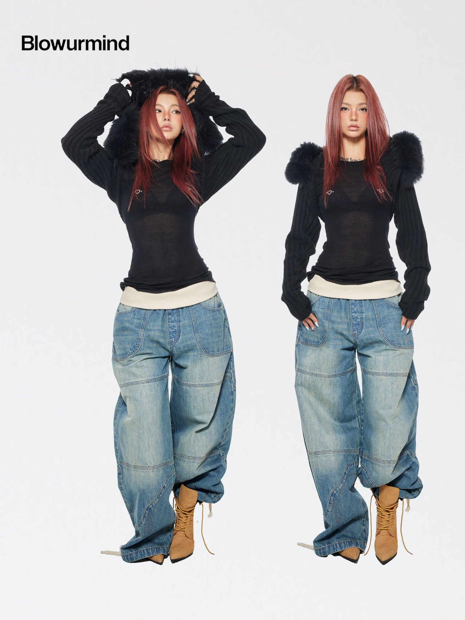 BUM STUDIO Detachable Raccoon Fur Hood Vest Women's Wool Blend Sweaters