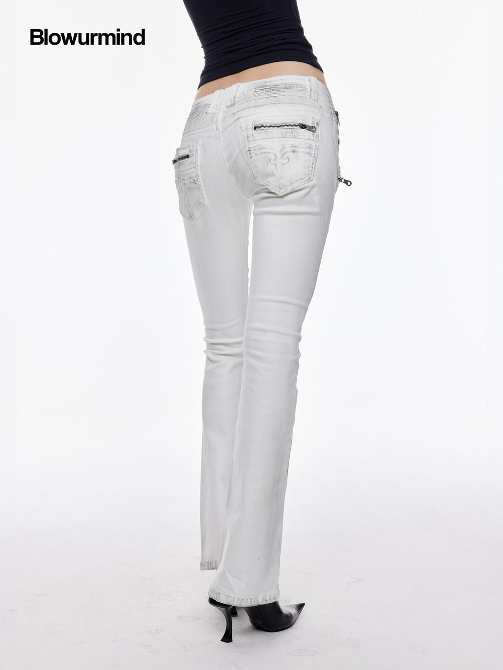 BUM STUDIO Distressed Embossed Slim Low Rise Women's Cotton Stretch Bootcut Jeans