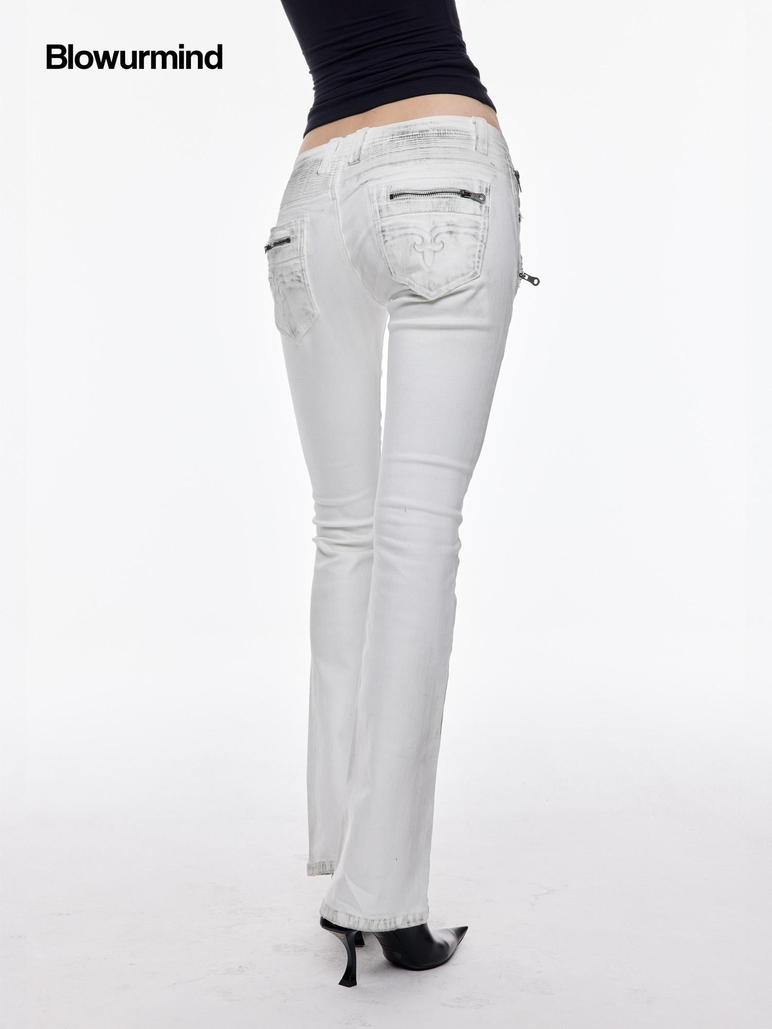 BUM STUDIO Distressed Embossed Slim Low Rise Women's Cotton Stretch Bootcut Jeans