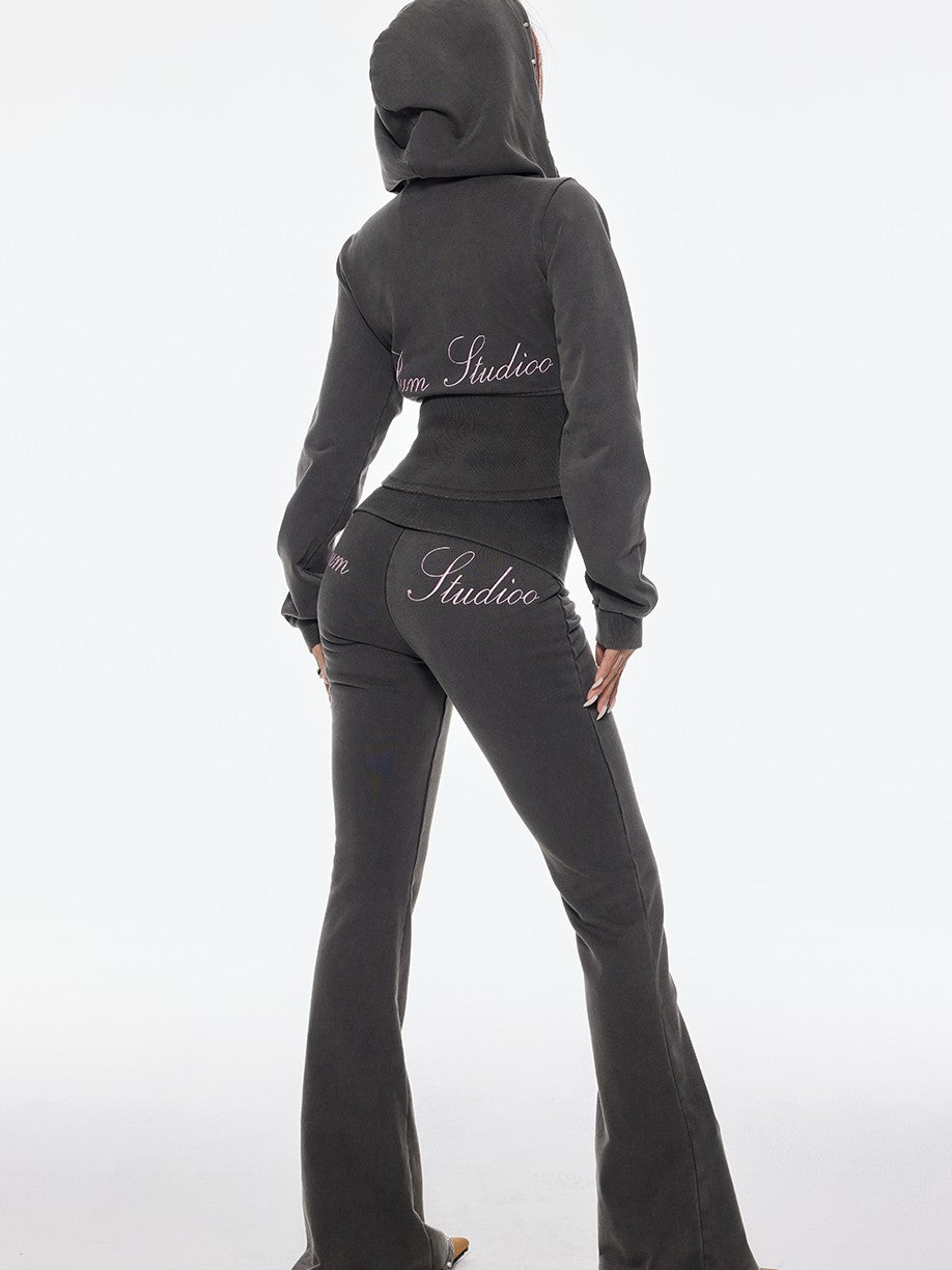 BUM STUDIO Distressed Embroidered Studded Waist Cinch Women's Cotton Tracksuit Sets