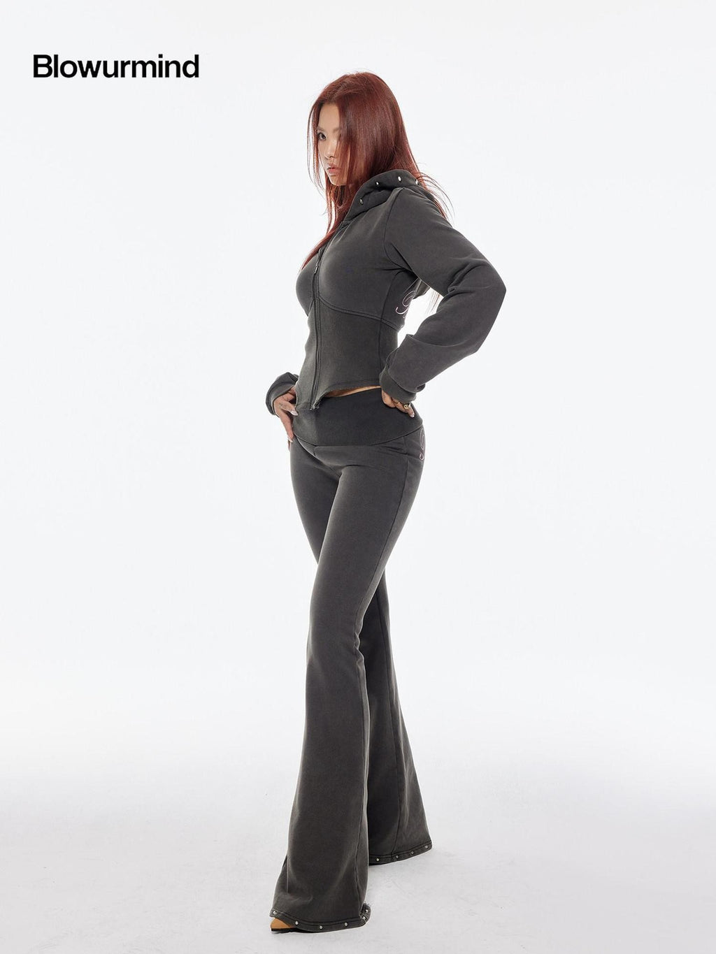 BUM STUDIO Distressed Embroidered Studded Waist Cinch Women's Cotton Tracksuit Sets