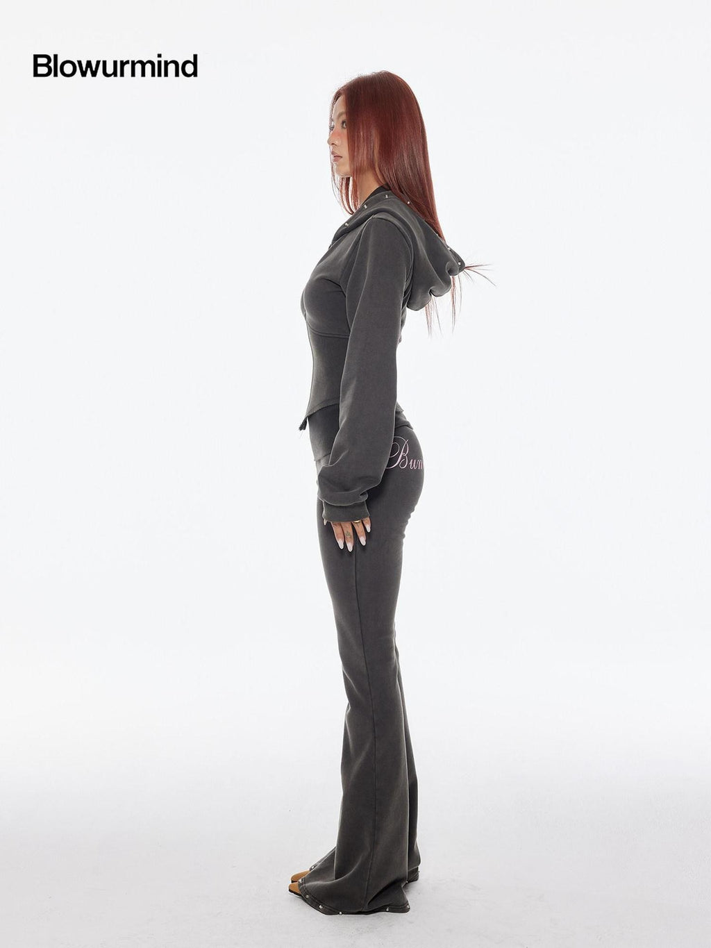 BUM STUDIO Distressed Embroidered Studded Waist Cinch Women's Cotton Tracksuit Sets