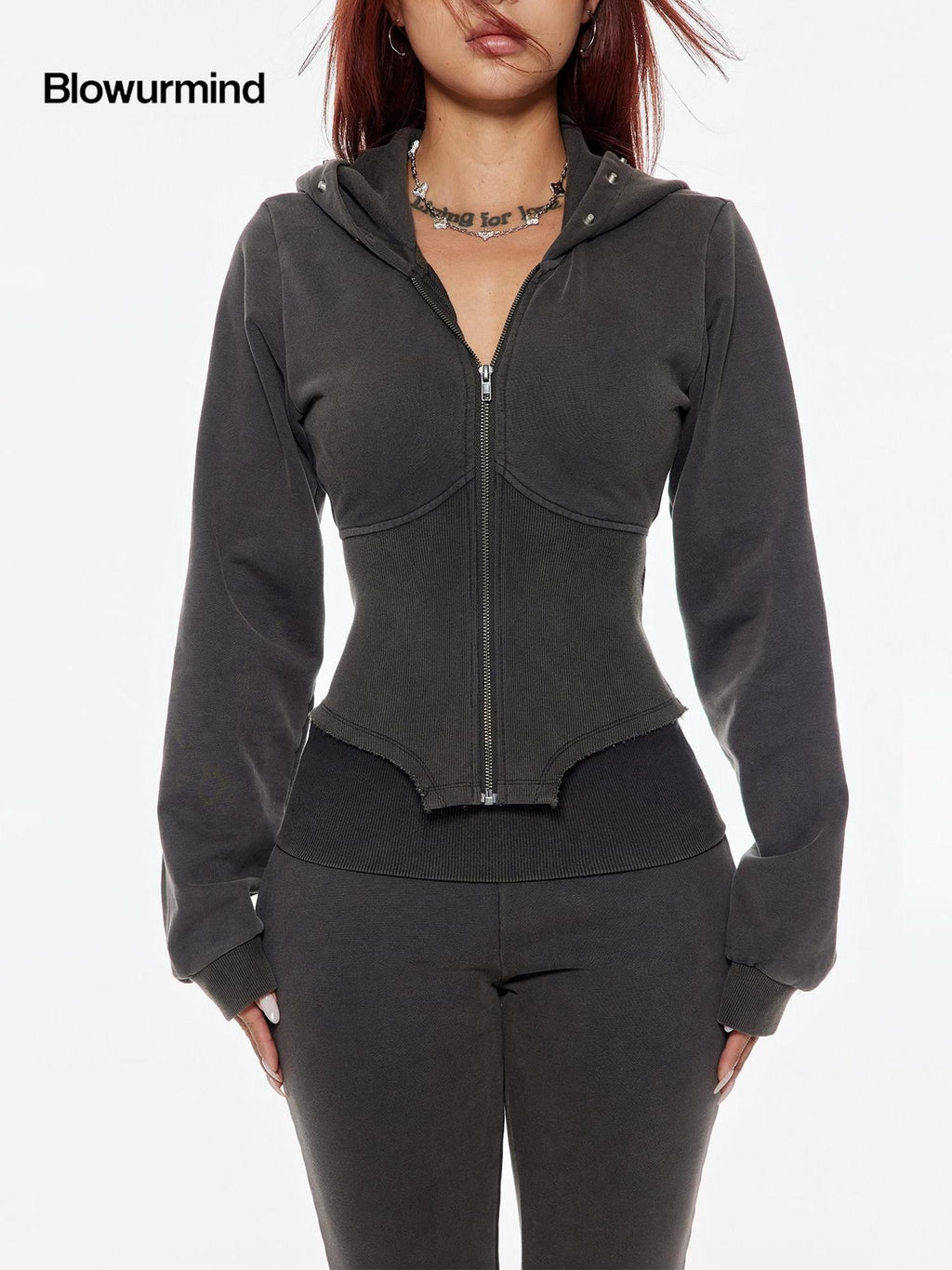 BUM STUDIO Distressed Embroidered Studded Waist Cinch Women's Cotton Tracksuit Sets