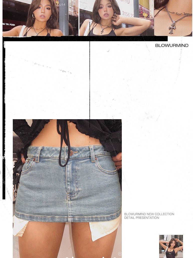 BUM STUDIO Distressed Low Rise Stretch Pocket Button Mini Women's Cotton Denim Skorts