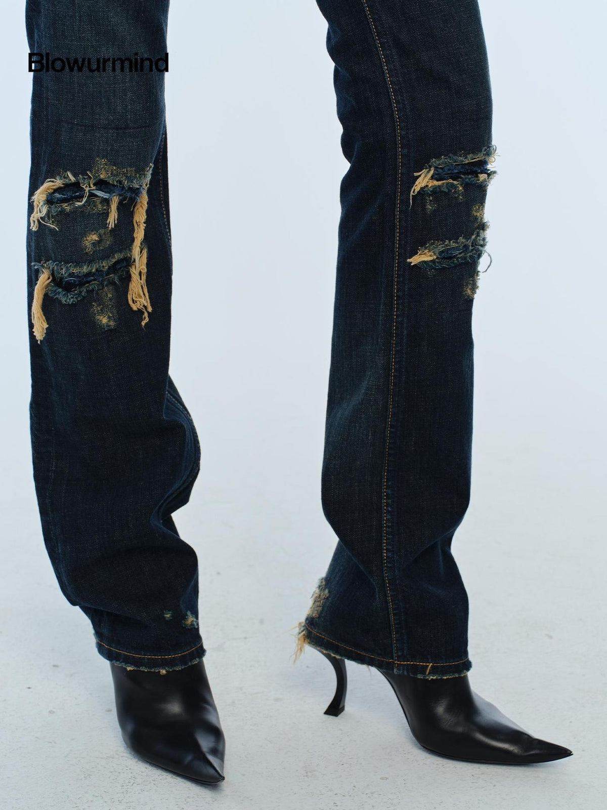 BUM STUDIO Distressed Patch Low Waist Slim Fit Cotton Women's Distressed Jeans