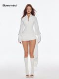 BUM STUDIO Draped Splice V-neck Tie Waist Women's Polyester Long Sleeve Bodysuits