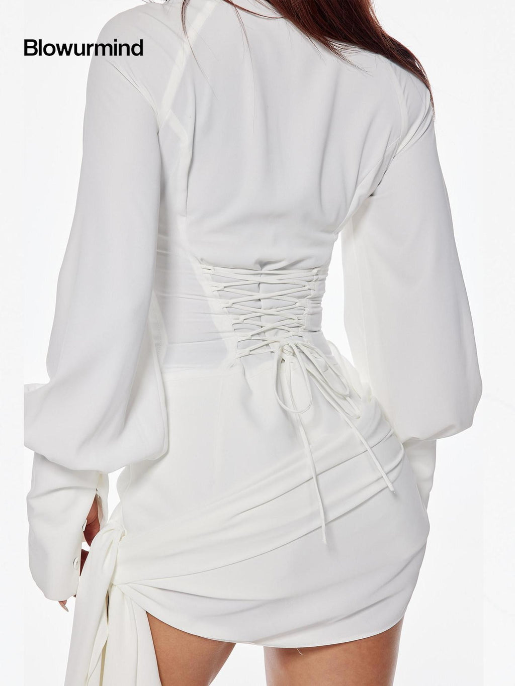 BUM STUDIO Draped Splice V-neck Tie Waist Women's Polyester Long Sleeve Bodysuits