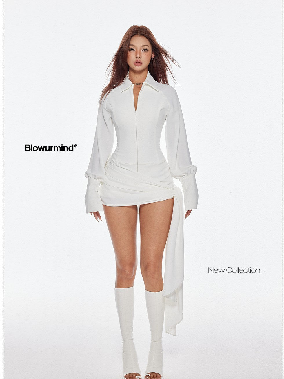 BUM STUDIO Draped Splice V-neck Tie Waist Women's Polyester Long Sleeve Bodysuits