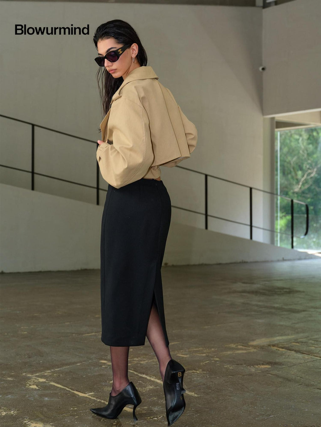 BUM STUDIO Elegant Cocoon Structured Back Slit Women's Polyester Blend Pencil Skirts