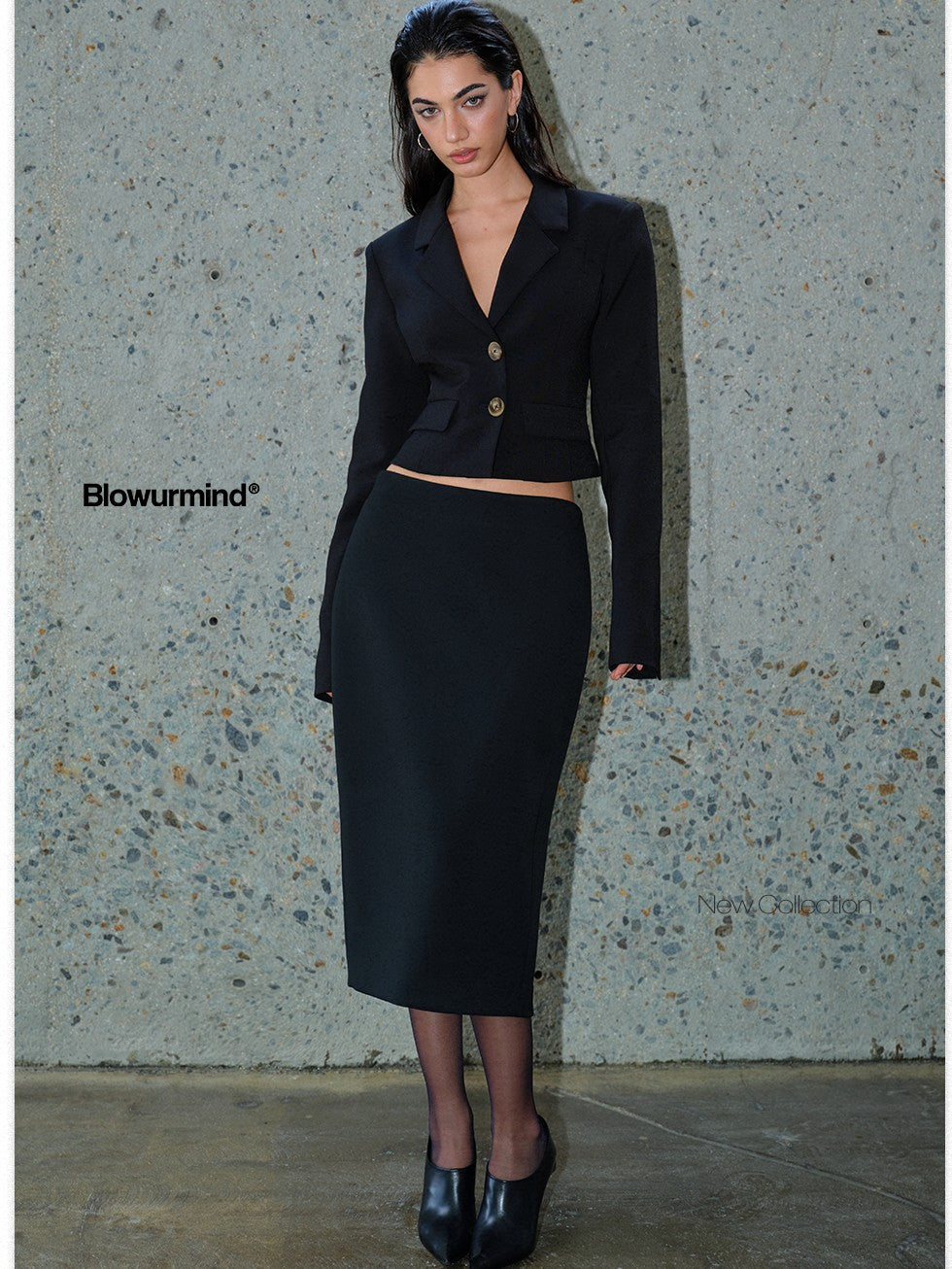 BUM STUDIO Elegant Cocoon Structured Back Slit Women's Polyester Blend Pencil Skirts