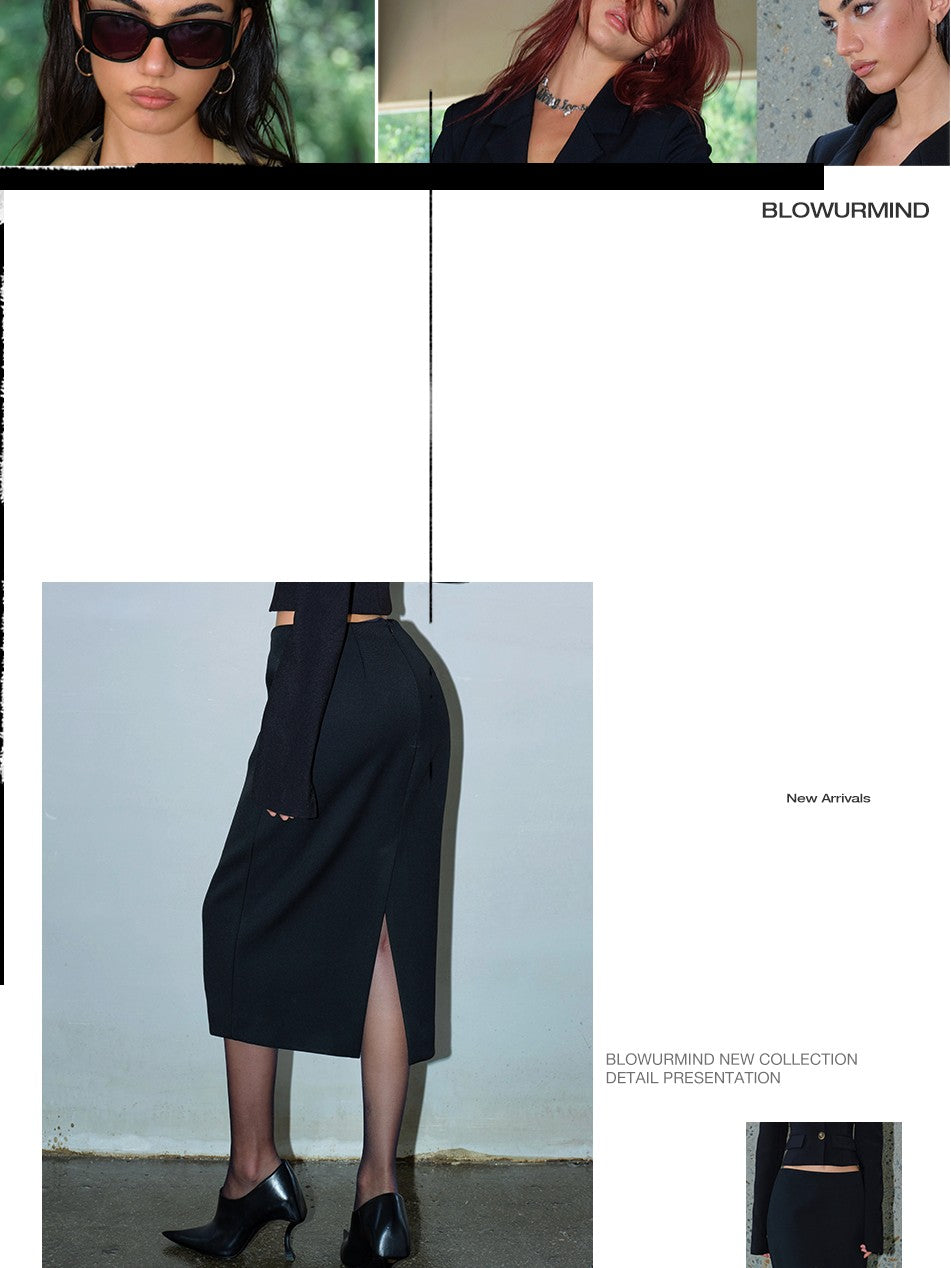 BUM STUDIO Elegant Cocoon Structured Back Slit Women's Polyester Blend Pencil Skirts