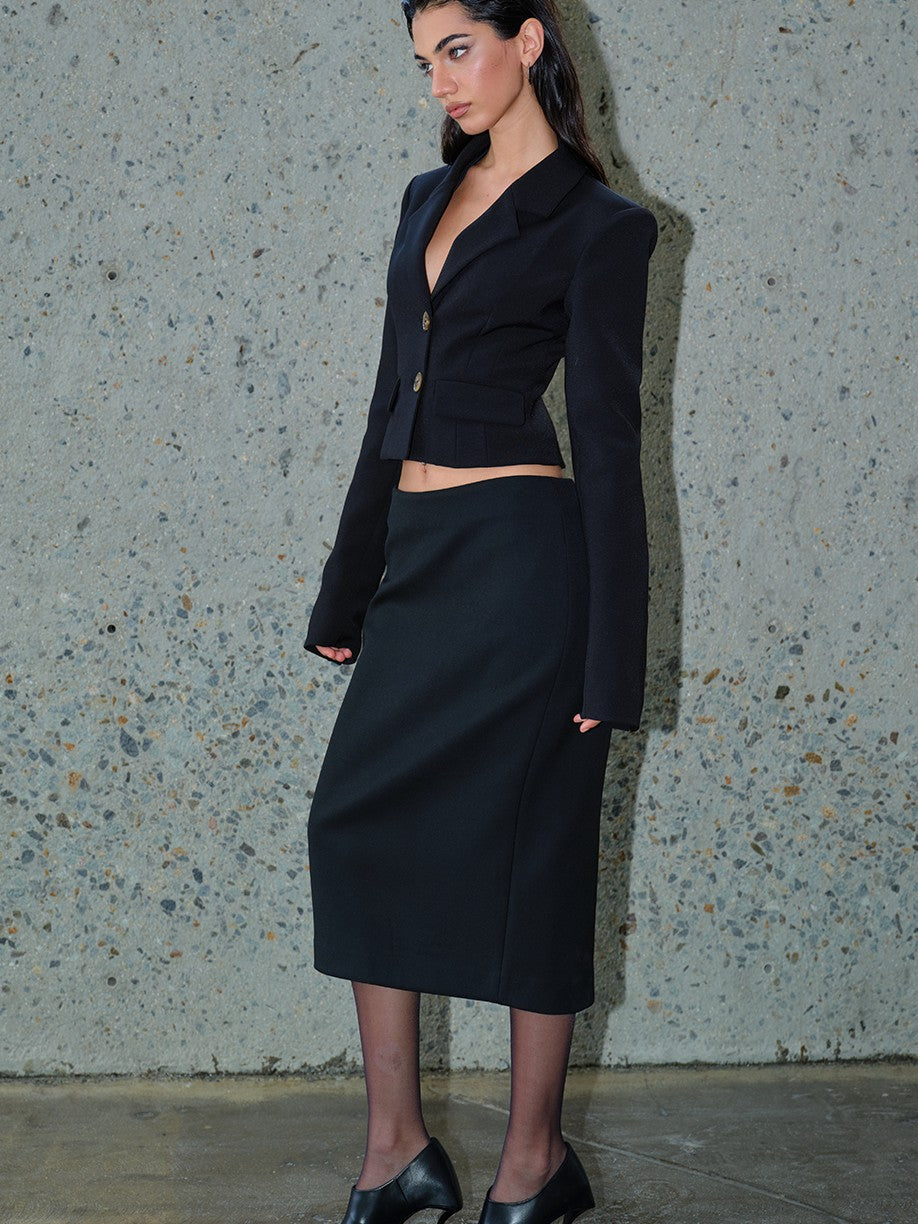BUM STUDIO Elegant Cocoon Structured Back Slit Women's Polyester Blend Pencil Skirts