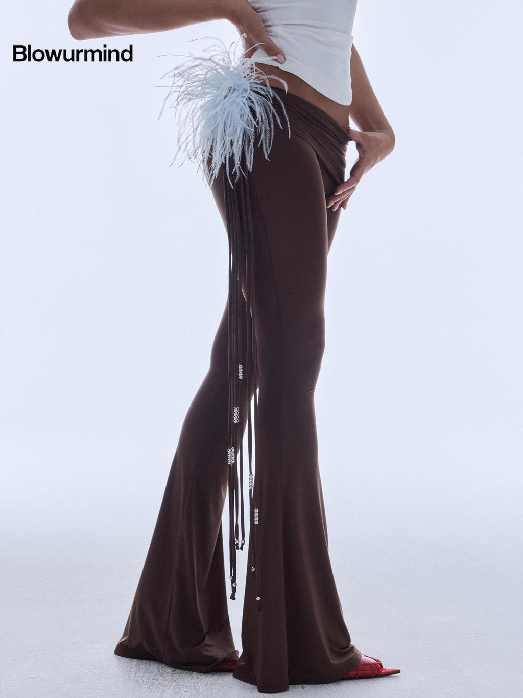 BUM STUDIO Elegant Statement Blue Black Ostrich Feather Women's Brooches