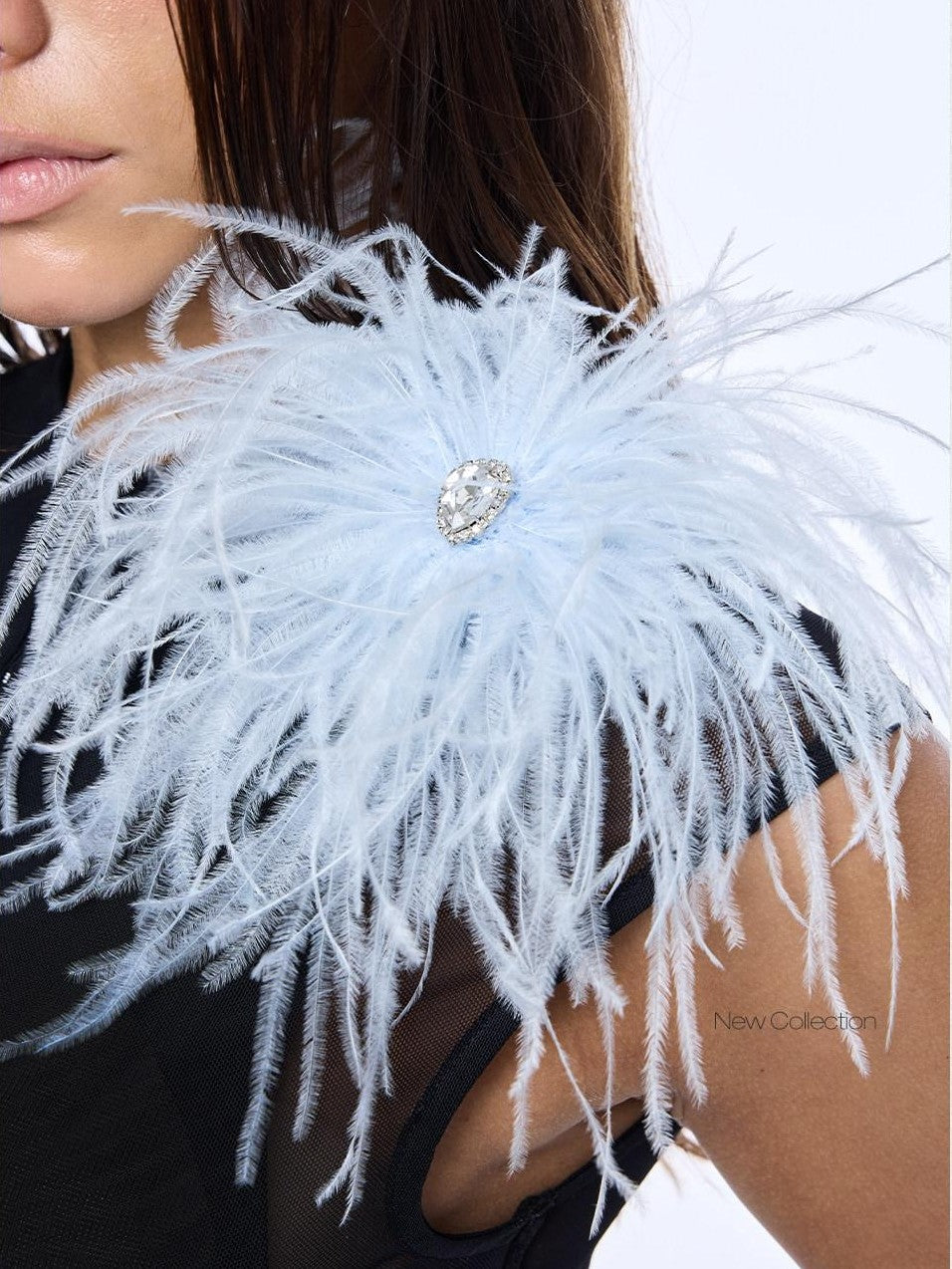 BUM STUDIO Elegant Statement Blue Black Ostrich Feather Women's Brooches