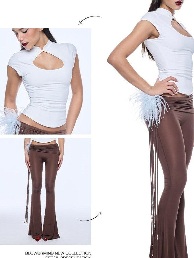 BUM STUDIO Elegant Statement Blue Black Ostrich Feather Women's Brooches