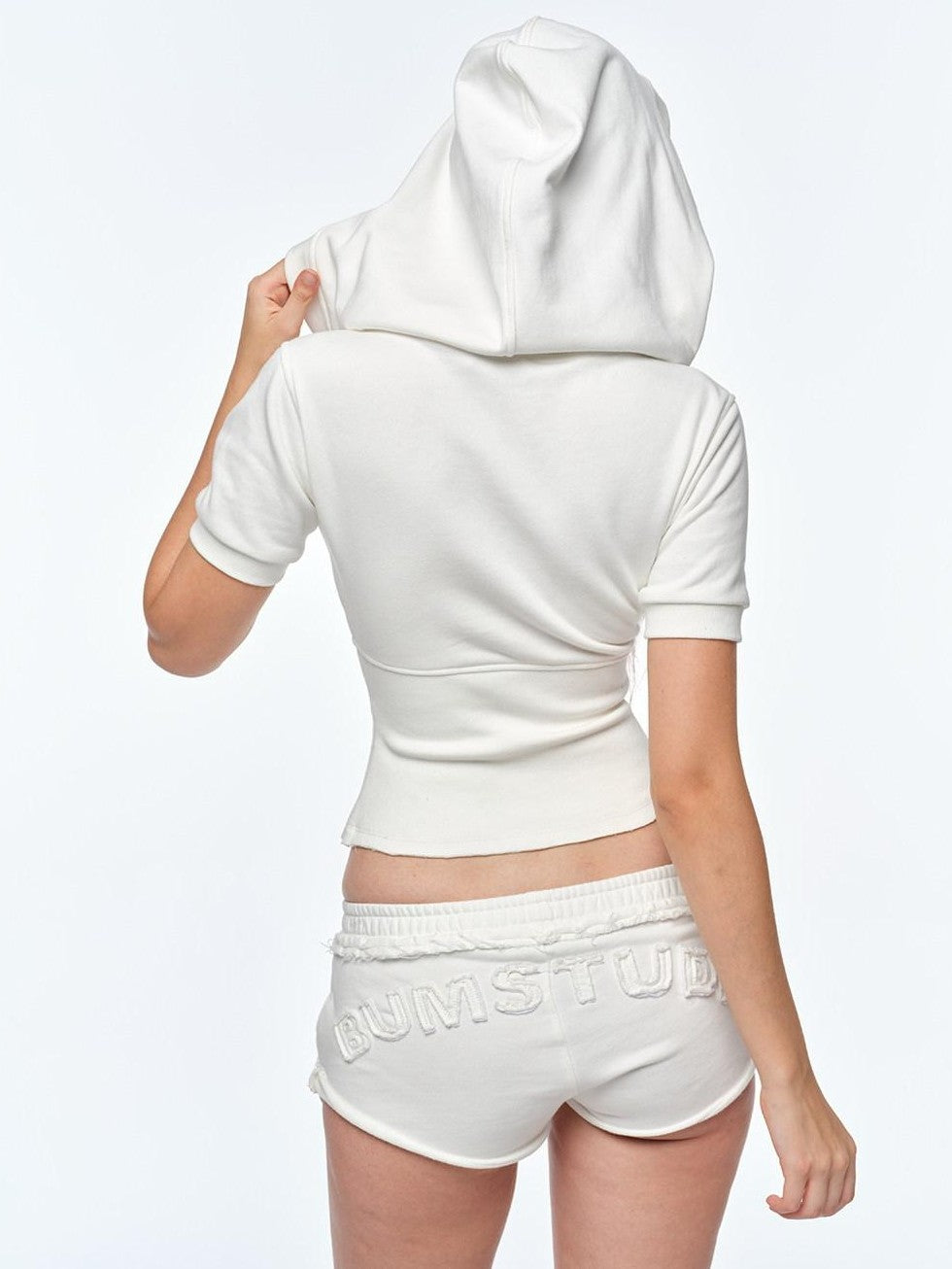 BUM STUDIO Embroidered Hooded Cropped Waist Short Sleeve Women's Cotton Zip-up Hoodies