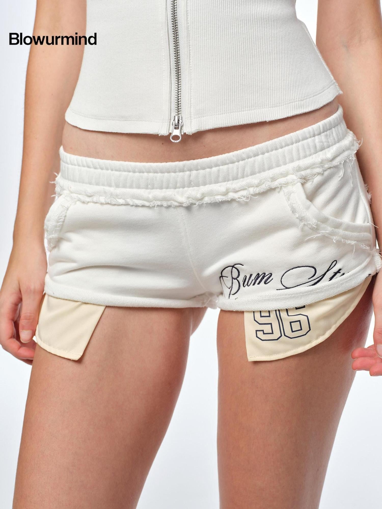 BUM STUDIO Embroidered Hooded Cropped Waist Short Sleeve Women's Cotton Zip-up Hoodies