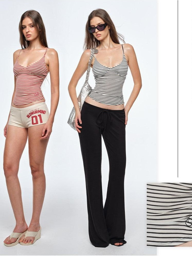 BUM STUDIO Embroidered Thin Stripe Waist Tie Padded V-neck Women's Lyocell Camisoles