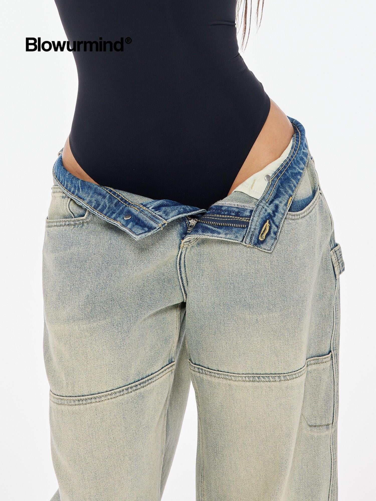 BUM STUDIO Faded Ombre Embroidered Waterwashed Low Rise Women's Cotton Denim Wide-leg Jeans