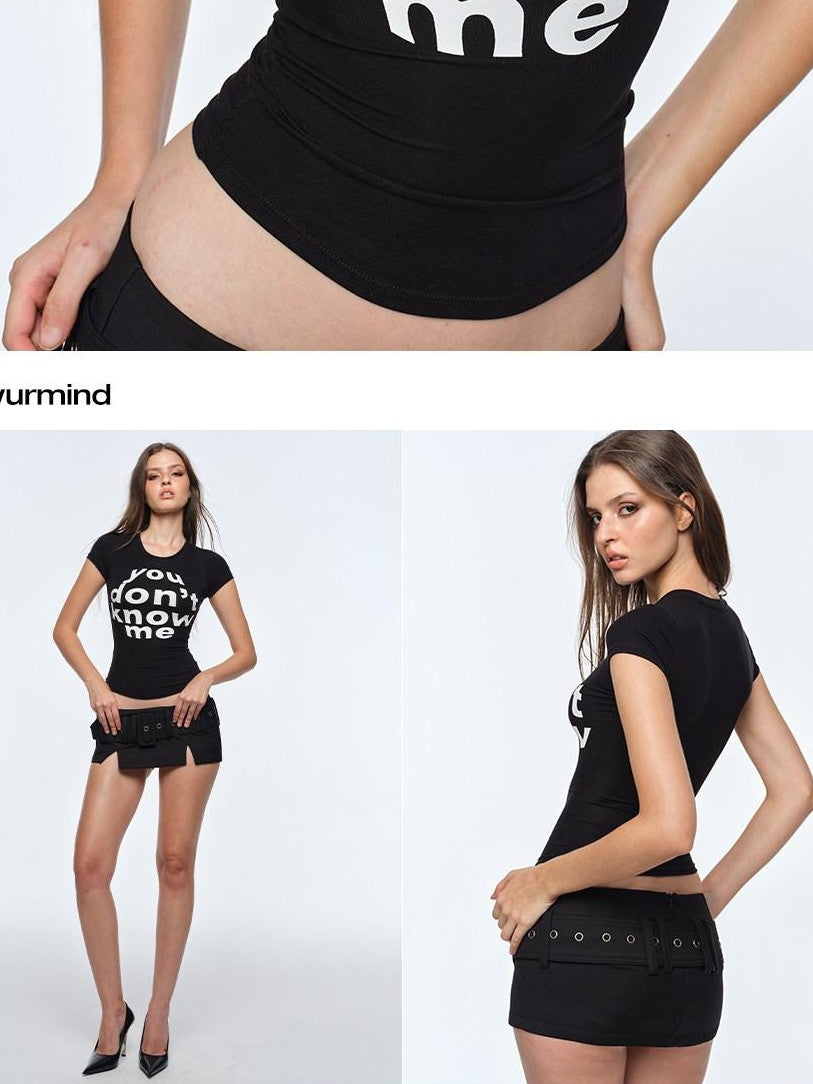 BUM STUDIO Figure Enhancing Logo Shoulder Waist Cinch Stretch Women's Lyocell Crop Tops
