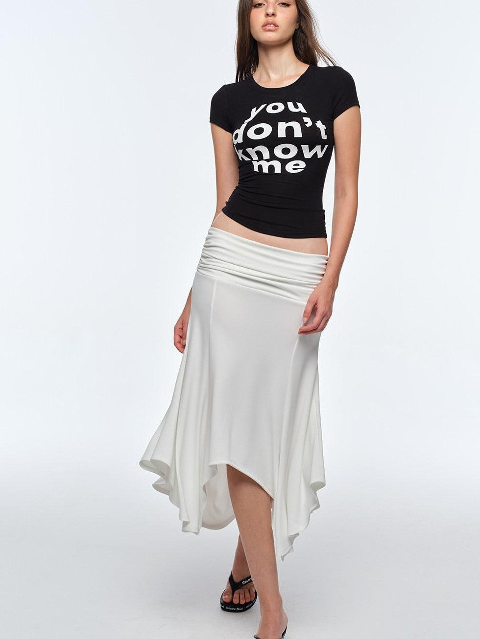 BUM STUDIO Figure Enhancing Logo Shoulder Waist Cinch Stretch Women's Lyocell Crop Tops