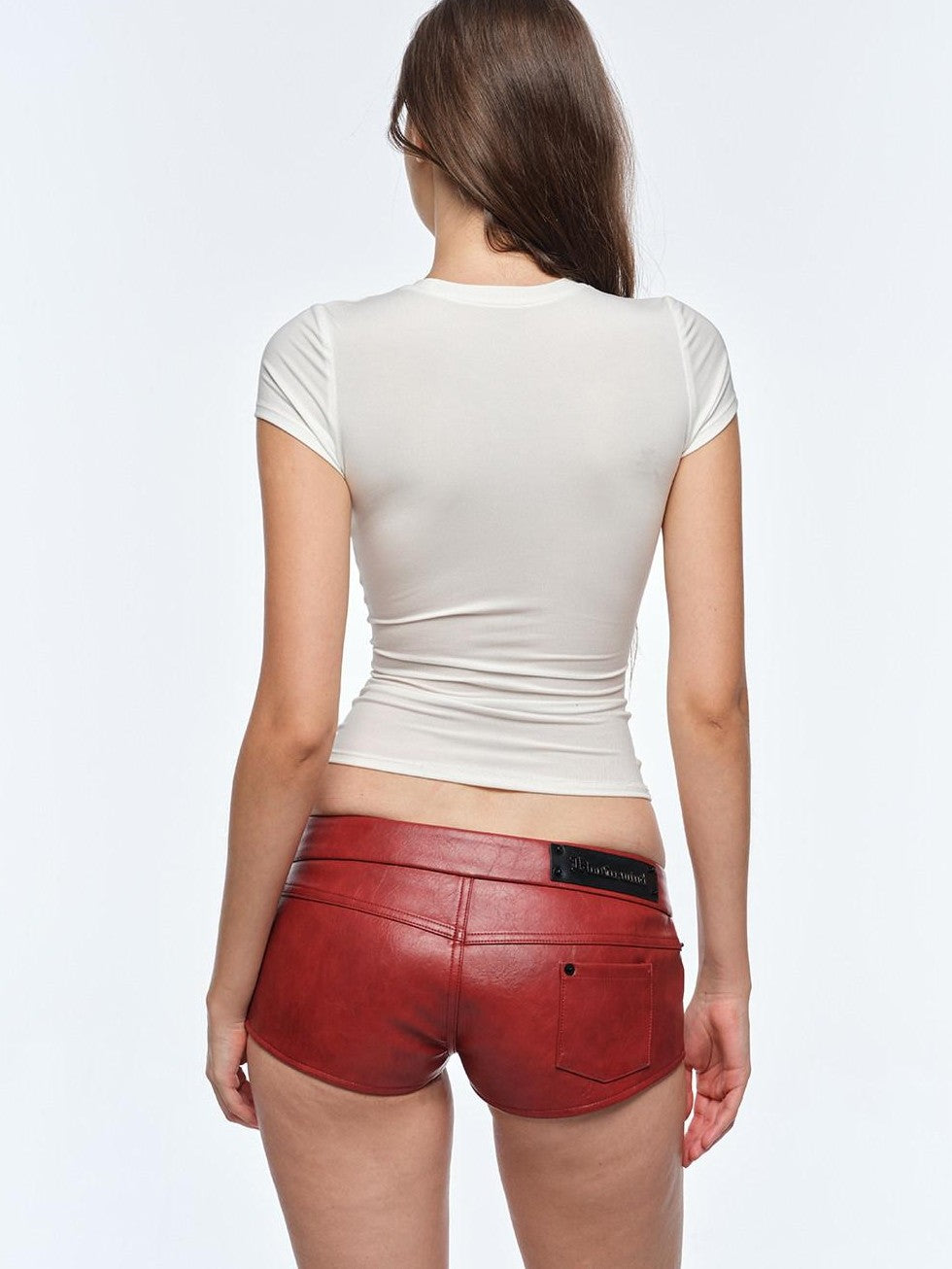 BUM STUDIO Figure Enhancing Logo Shoulder Waist Cinch Stretch Women's Lyocell Crop Tops