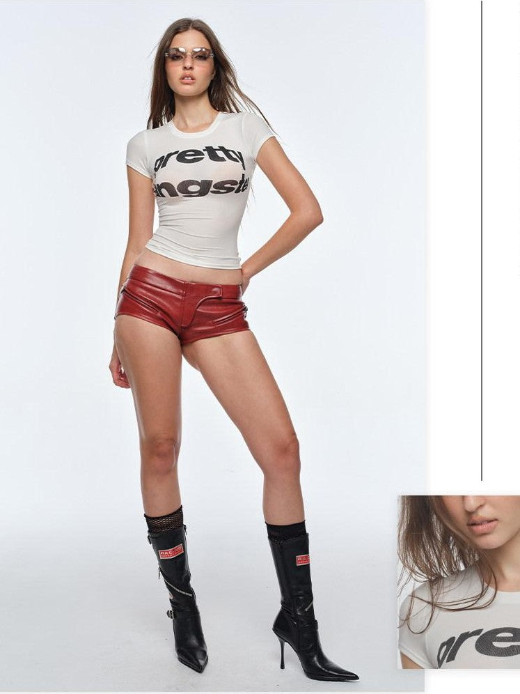 BUM STUDIO Figure Enhancing Logo Shoulder Waist Cinch Stretch Women's Lyocell Crop Tops