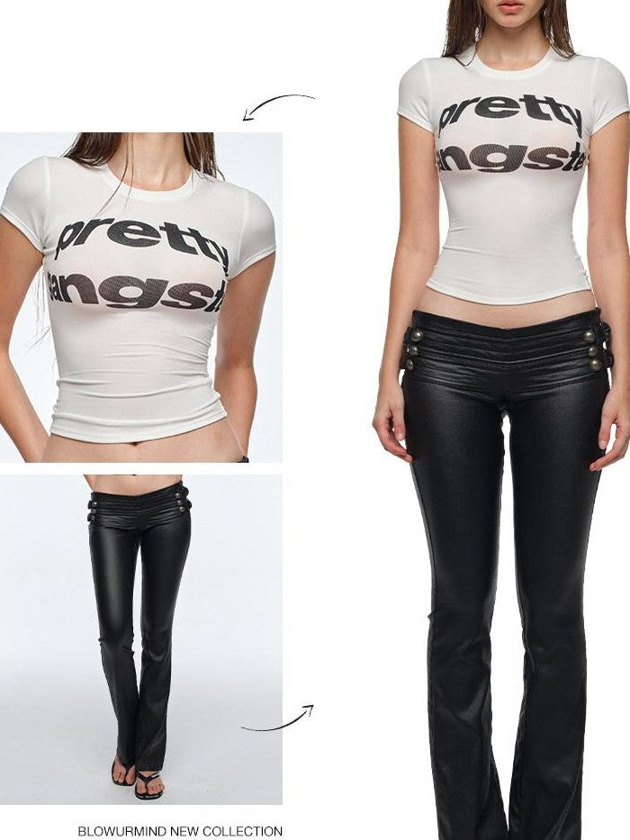 BUM STUDIO Figure Enhancing Logo Shoulder Waist Cinch Stretch Women's Lyocell Crop Tops