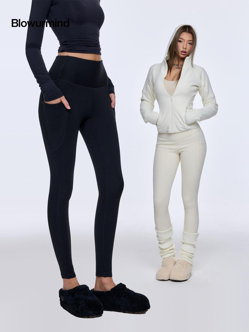 BUM STUDIO Fleece Lined Seamless High Waist Tummy Control Women's Nylon Spandex Yoga Pants