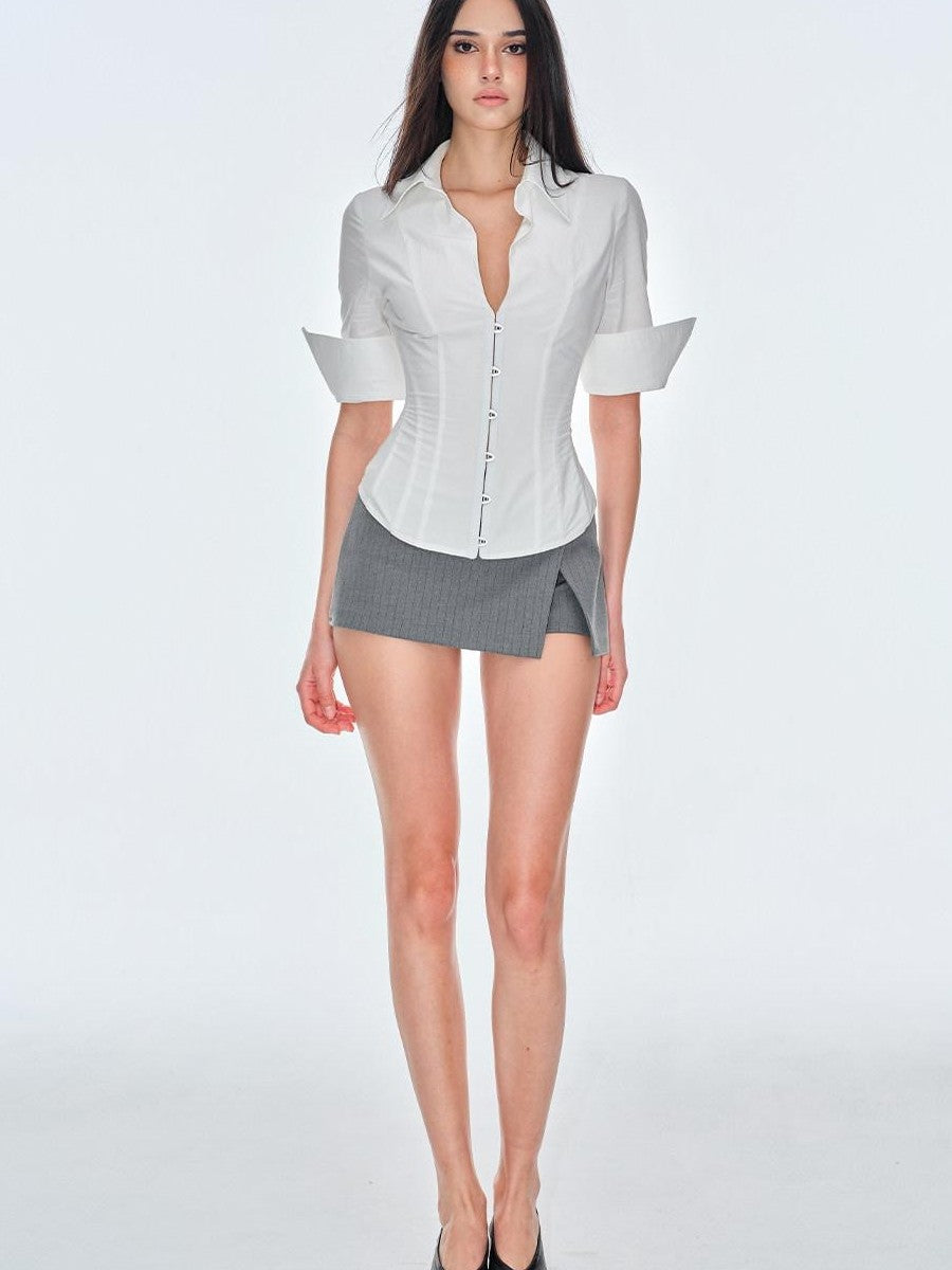 BUM STUDIO Gray Asymmetrical Aline Side Slit Composite Women's Polyester Blend Skorts