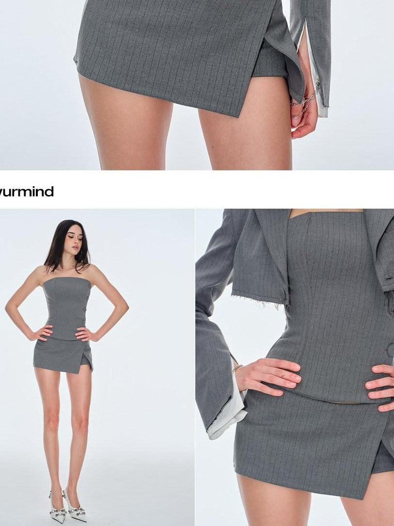 BUM STUDIO Gray Asymmetrical Aline Side Slit Composite Women's Polyester Blend Skorts