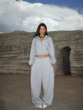 BUM STUDIO Gray Frayed Hem Fleece Lined Slim Fit Women's Cotton Blend Tracksuit Sets