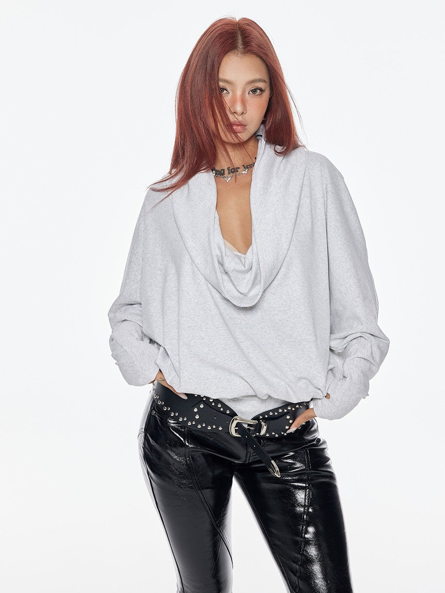 BUM STUDIO Grey Asymmetrical Hooded Batwing High Waist Women's Cotton Casual Mini Dresses