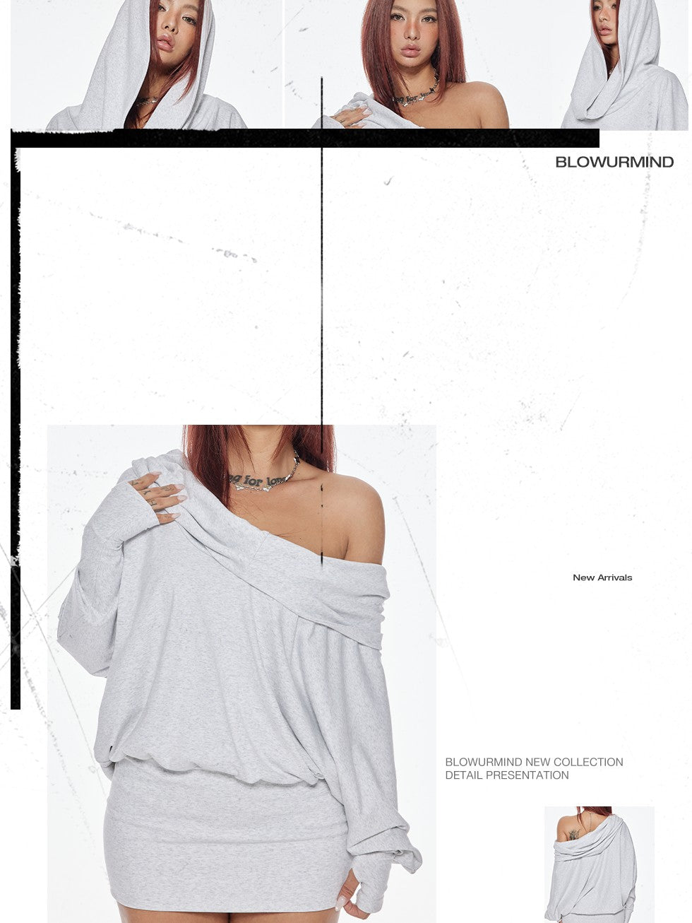 BUM STUDIO Grey Asymmetrical Hooded Batwing High Waist Women's Cotton Casual Mini Dresses