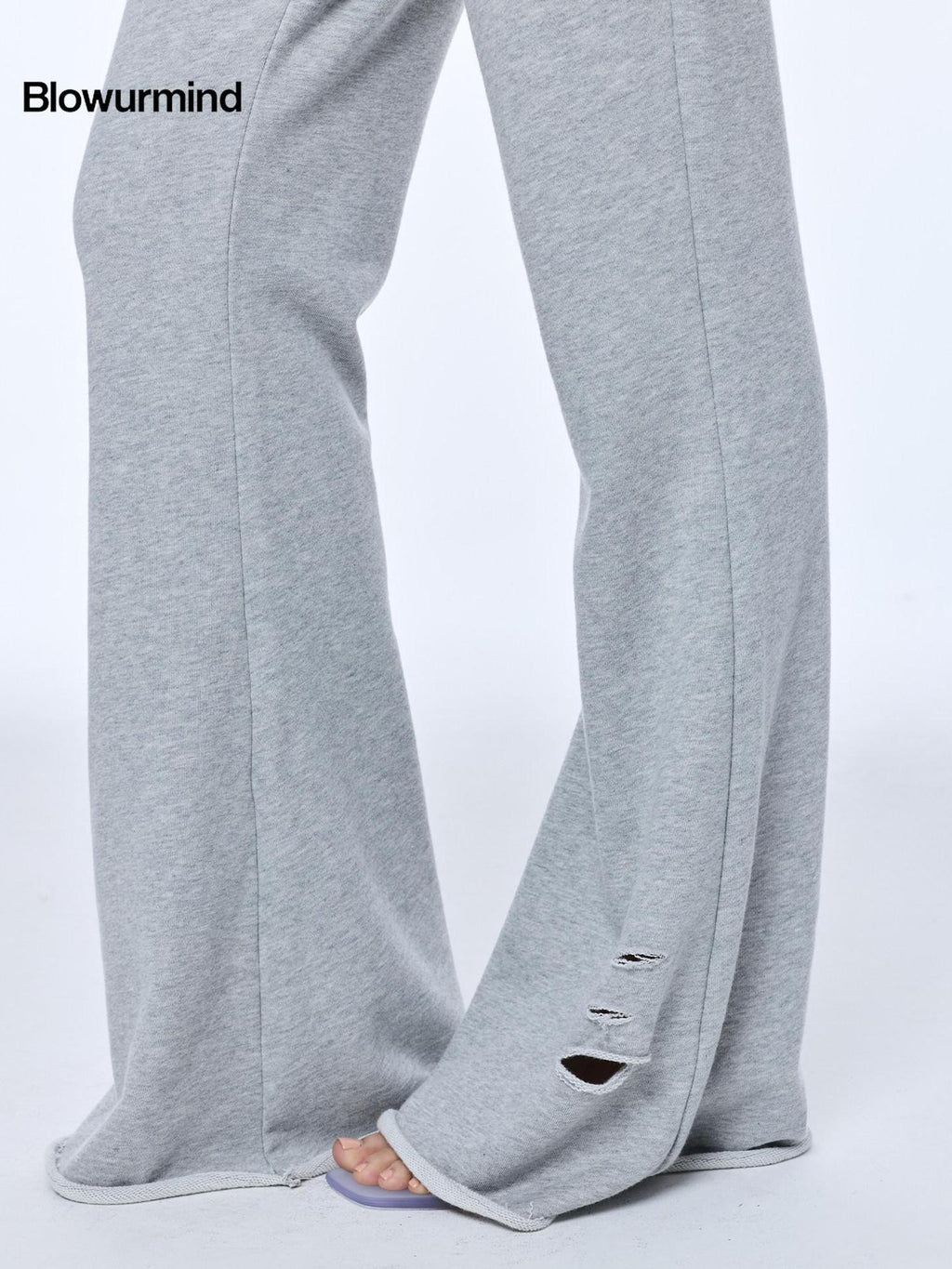 BUM STUDIO Grey Hand Distressed Contrast Waistband Low Rise Women's Cotton Flare Pants